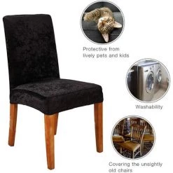 Housses De Chaise De Bar 4 Pièces, Velours Housse De Chaise Lavable Extensible Et Amovible GrooFoo (Marine) -banc et tabouret Soldes Boutique 42548384 2