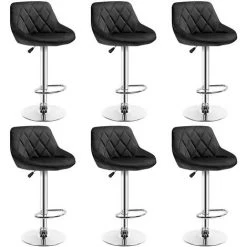Aqrau Lot De 6 Tabouret De Bar Chaise En Velours 38 * 37 （85-105）CM - NOIR