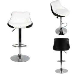 Aqrau Lot De 2 Tabouret De Bar Avec Siège Bien Rembourré, 2 Design 2 Couleurs, Tabourets En Simili-Cuir Réglable, Blanc+noir - Blanc+noir -banc et tabouret Soldes Boutique 42559740 3