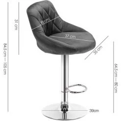 Aqrau Lot De 2 Tabouret De Bar Chaise En Velours 38 * 37 （85-105）CM - GRIS -banc et tabouret Soldes Boutique 42560442 4