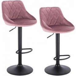 WOLTU 2 X Tabourets De Bar Siège Bien Rembourré En Velours . Hauteur Réglable Pieds En Métal. Rose