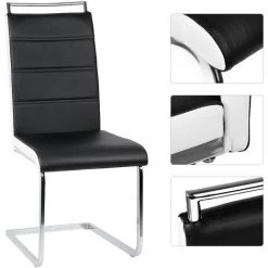 YONGQING Lot De 6 Chaises De Salle à Manger Piètement Chromé Revêtement Synthétique Noir Et Blanc - Noir-blanc -banc et tabouret Soldes Boutique 42755846 3
