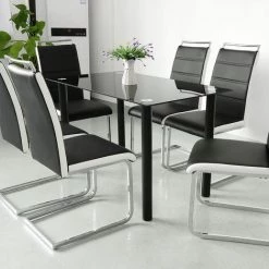YONGQING Lot De 6 Chaises De Salle à Manger Piètement Chromé Revêtement Synthétique Noir Et Blanc - Noir-blanc -banc et tabouret Soldes Boutique 42755846 5