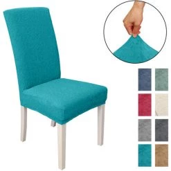 HAPPYSHOPPING Housse De Chaise De Salle à Manger, Housse De Chaise Amovible à Haute élasticité Housse De Protection De Siège De Chaise Lavable, Motif Jacquard, Housse De Chaise Pour Cérémonie De Mariage à L'hôtel, Bleu Paon, Modèle: Bleu Paon - Modèle : Bleu Paon -banc et tabouret Soldes Boutique 42945139 5