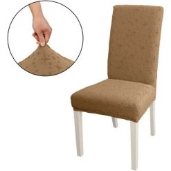 HAPPYSHOPPING Housse De Chaise De Salle à Manger, Housse De Chaise Amovible à Haute élasticité Housse De Protection De Siège De Chaise Lavable, Motif Jacquard, Housse De Chaise Pour Cérémonie De Mariage à L'hôtel De Fête à La Maison, Camel, Modèle: Jacquard Star Camel
