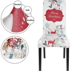 ENSEMBLE DE MEUBLES 2 Pièces De Housse De Chaise élastique Amovible Imprimé De Noël, Housse De Chaise De Salle à Manger Hôtel De Mariage Chaise De Décoration De Noël -banc et tabouret Soldes Boutique 43105672 2