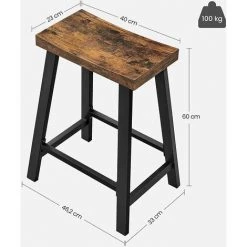 SONGMICS VASAGLE Tabourets De Cuisine Avec Siège Incurvé, Lot De 2, Chaises De Bar, Sièges De 60 Cm De Haut, Pour Cuisine, Salle à Manger, Bureau, Style Industriel, Marron Rustique Et Noir LBC074B01 - Marron Rustique Et Noir -banc et tabouret Soldes Boutique 43248852 5
