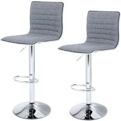 SONGMICS Lot De 2 Tabourets De Bar Chromé Revêtement En Tissu Hauteur Réglable Rotative à 360°grande Base Ø41cm Gris LJB15G - Gris
