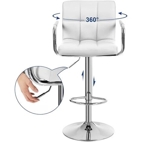 SONGMICS Lot De 2 Tabourets De Bar Avec Accoudoirs, Dossier Charge Maximale : 120kg-déporté Blanc LJB93W 5 SONGMICS Lot De 2 Tabourets De Bar Avec Accoudoirs, Dossier Charge Maximale : 120kg-déporté Blanc LJB93W – Image 3