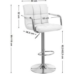 SONGMICS Lot De 2 Tabourets De Bar Avec Accoudoirs, Dossier Charge Maximale : 120kg-déporté Blanc LJB93W 11 SONGMICS Lot De 2 Tabourets De Bar Avec Accoudoirs, Dossier Charge Maximale : 120kg-déporté Blanc LJB93W -banc et tabouret Soldes Boutique 4327428 5