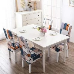 LITZEE Housses De Chaise De Salle à Manger,Moderne Élastique Couverture De Chaise Durable Housse Chaise Extensible Pour Décoration De Mariage,Hôtel,Restaurant Carrés Géométriques -banc et tabouret Soldes Boutique 43307055 3