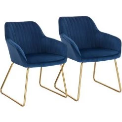 WOLTU Lot De 2 Chaises De Salle à Manger. Siège Rembourrée En Velours. Chaises De Cuisine . Pieds En Métal. Bleu