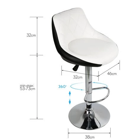 YONGQING Tabourets De Bar Cuisine - Tabouret De Bar Lot De 2 - Siège Bien Rembourré, En Cuir Artificiel Chaise De Bar Similicuir - Blanc Et Noir - Blanc-noir 6 YONGQING Tabourets De Bar Cuisine - Tabouret De Bar Lot De 2 - Siège Bien Rembourré, En Cuir Artificiel Chaise De Bar Similicuir - Blanc Et Noir - Blanc-noir – Image 4