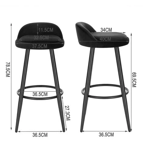 WOLTU Lot De 2 Tabouret De Bar Chaise De Bar En Velours.Tabouret Bistro Avec Repose-Pieds En Métal.Noir.Capacité 120kg 5 WOLTU Lot De 2 Tabouret De Bar Chaise De Bar En Velours.Tabouret Bistro Avec Repose-Pieds En Métal.Noir.Capacité 120kg – Image 3