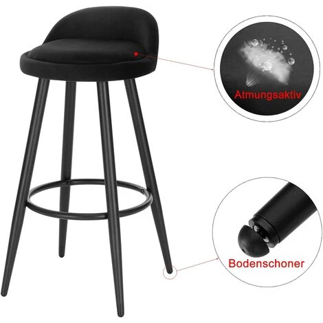 WOLTU Lot De 2 Tabouret De Bar Chaise De Bar En Velours.Tabouret Bistro Avec Repose-Pieds En Métal.Noir.Capacité 120kg 6 WOLTU Lot De 2 Tabouret De Bar Chaise De Bar En Velours.Tabouret Bistro Avec Repose-Pieds En Métal.Noir.Capacité 120kg – Image 4