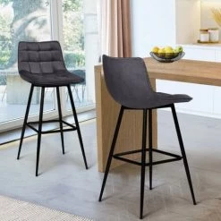 IDMARKET Lot De 4 Tabourets De Bar MADY En Velours Gris Foncé 9 IDMARKET Lot De 4 Tabourets De Bar MADY En Velours Gris Foncé -banc et tabouret Soldes Boutique 43413097 3