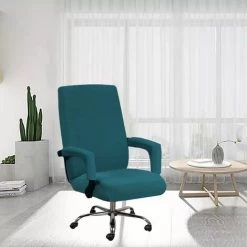 AIDUCHO Housse De Chaise De Bureau Avec Accoudoirs En Lycra Jacquard Antidérapant Souple Et Extensible Lavable En Machine, Polyester, (Large, Bleu Foncé)