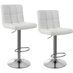 SONGMICS Lot De 2 Tabourets De Bar Avec Dossier Hauteur Réglable 95-115cm Blanc LJB64W - Blanc