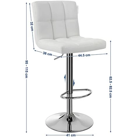 SONGMICS Lot De 2 Tabourets De Bar Avec Dossier Hauteur Réglable 95-115cm Blanc LJB64W - Blanc 7 SONGMICS Lot De 2 Tabourets De Bar Avec Dossier Hauteur Réglable 95-115cm Blanc LJB64W - Blanc – Image 5
