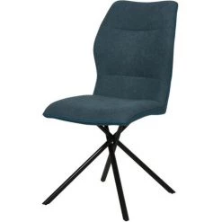 LES TENDANCES Chaise Tissu Bleu Et Pieds Métal Noir Narcia - Lot De 2