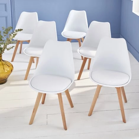 ALICE'S GARDEN Lot De 6 Chaises Scandinaves, Pieds Bois De Hêtre, Fauteuils 1 Place, Blancs - Blanc 3 ALICE'S GARDEN Lot De 6 Chaises Scandinaves, Pieds Bois De Hêtre, Fauteuils 1 Place, Blancs - Blanc