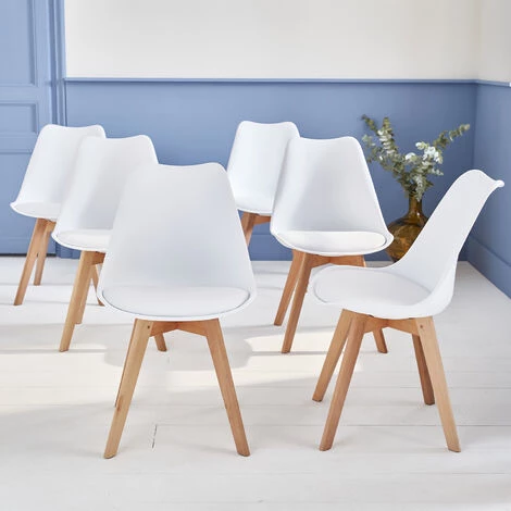 ALICE'S GARDEN Lot De 6 Chaises Scandinaves, Pieds Bois De Hêtre, Fauteuils 1 Place, Blancs - Blanc 4 ALICE'S GARDEN Lot De 6 Chaises Scandinaves, Pieds Bois De Hêtre, Fauteuils 1 Place, Blancs - Blanc – Image 2