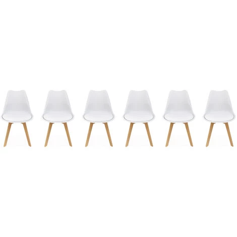 ALICE'S GARDEN Lot De 6 Chaises Scandinaves, Pieds Bois De Hêtre, Fauteuils 1 Place, Blancs - Blanc 5 ALICE'S GARDEN Lot De 6 Chaises Scandinaves, Pieds Bois De Hêtre, Fauteuils 1 Place, Blancs - Blanc – Image 3
