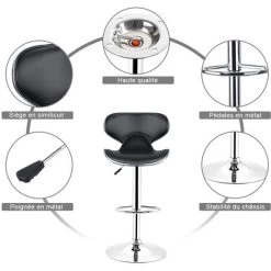 YONGQING Lot De 2 Chaise De Bar Tournante Réglable En Hauteur Tabouret De Bar En Similicuir Tabourets Réglable, Noir - Noir -banc et tabouret Soldes Boutique 43943252 3