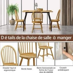 COSTWAY Lot De 2 Chaises De Salle à Manger En Bois D'Hévéa Avec Dossier, 47x47x93cm, Pour Salle à Manger/Cuisine/Restaurant, Naturel -banc et tabouret Soldes Boutique 43947664 2