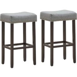 COSTWAY Lot De 2 Tabourets De Bar Et Cusine Hauteur 74 CM Avec Assise Rembourrée En Eponge Comfort De Style Rétro Pour Bistro, Café