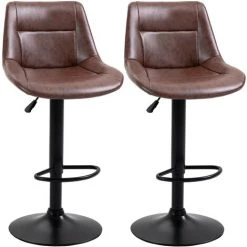 HOMCOM Lot De 2 Tabourets De Bar Vintage Réglable Pivotant Avec Repose-pied Revêtement Synthétique Marron Effet Vieilli - Marron