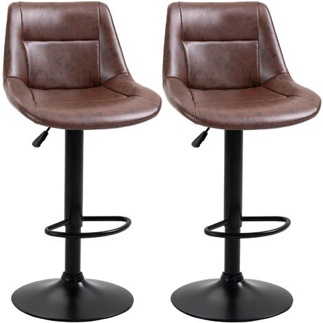 HOMCOM Lot De 2 Tabourets De Bar Vintage Réglable Pivotant Avec Repose-pied Revêtement Synthétique Marron Effet Vieilli - Marron 3 HOMCOM Lot De 2 Tabourets De Bar Vintage Réglable Pivotant Avec Repose-pied Revêtement Synthétique Marron Effet Vieilli - Marron