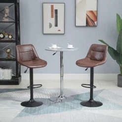 HOMCOM Lot De 2 Tabourets De Bar Vintage Réglable Pivotant Avec Repose-pied Revêtement Synthétique Marron Effet Vieilli - Marron 10 HOMCOM Lot De 2 Tabourets De Bar Vintage Réglable Pivotant Avec Repose-pied Revêtement Synthétique Marron Effet Vieilli - Marron -banc et tabouret Soldes Boutique 44807720 4