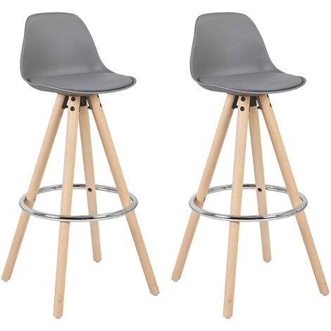 WOLTU Lot De 2 Tabourets De Bar En Similicuir Et Bois Avec Repose-pieds 38.5x33x96.5cm Gris 3 WOLTU Lot De 2 Tabourets De Bar En Similicuir Et Bois Avec Repose-pieds 38.5x33x96.5cm Gris