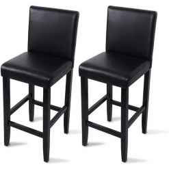 WOLTU Tabourets De Bar Lot De 2.avec Pieds En Bois.Chaises Avec Dossier En Cuir Synthétique. 41 X 43 X 110cm. Noir