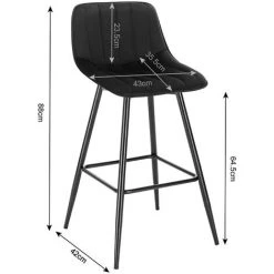 WOLTU Lot De 4 Tabourets De Bar Avec Repose-pieds. Tabouret De Bistro Siège En Velours. Pieds En Métal. Noir -banc et tabouret Soldes Boutique 44831762 3