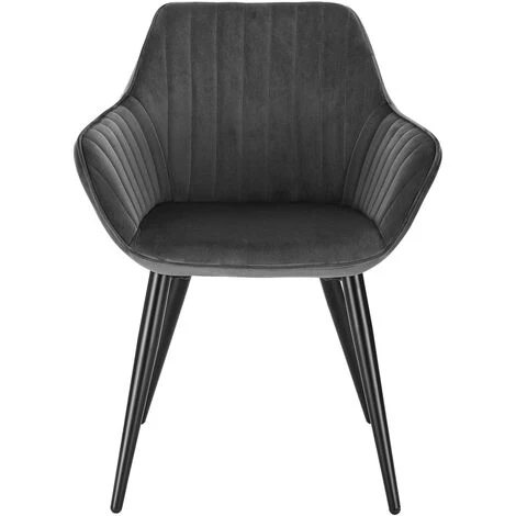 WOLTU 4 X Chaises De Salle à Manger Siège En Velours. Chaises De Cuisine Avec Accoudoir Pieds En Métal. Gris Foncé 5 WOLTU 4 X Chaises De Salle à Manger Siège En Velours. Chaises De Cuisine Avec Accoudoir Pieds En Métal. Gris Foncé – Image 3