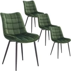 WOLTU Lot De 4 Chaise De Salle à Manger Avec Pieds En Métal - En Velours - Vert Foncé Moderne