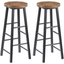 WOLTU Lot De 2 Tabourets De Bar- Pieds En Acier - Assise En MDF - Avec Repose-Pied Noir+Vintage