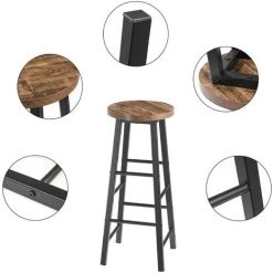 WOLTU Lot De 2 Tabourets De Bar- Pieds En Acier - Assise En MDF - Avec Repose-Pied Noir+Vintage -banc et tabouret Soldes Boutique 44831814 4