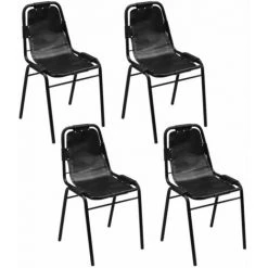 Chaises De Salle à Manger Noir Cuir Véritable 4 Pcs VidaXL