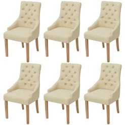 Chaises De Salle à Manger Tissu 6 Pcs Crème VidaXL