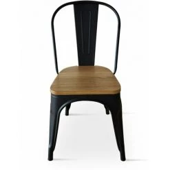 KOSMI - Lot De 4 Chaises Noires En Métal Et Bois Clair Style Industriel Factory En Métal Noir Mat Et Assise En Bois Clair - Noir -banc et tabouret Soldes Boutique 45261879 4