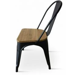 KOSMI - Lot De 4 Chaises Noires En Métal Et Bois Clair Style Industriel Factory En Métal Noir Mat Et Assise En Bois Clair - Noir -banc et tabouret Soldes Boutique 45261879 5