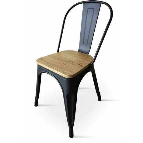 KOSMI - Chaise Noire En Métal Et Bois Clair Style Industriel Factory En Métal Noir Mat Et Assise En Bois Clair - Noir 3 KOSMI - Chaise Noire En Métal Et Bois Clair Style Industriel Factory En Métal Noir Mat Et Assise En Bois Clair - Noir