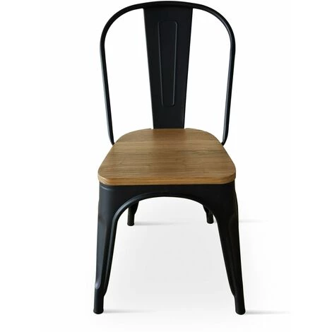 KOSMI - Chaise Noire En Métal Et Bois Clair Style Industriel Factory En Métal Noir Mat Et Assise En Bois Clair - Noir 4 KOSMI - Chaise Noire En Métal Et Bois Clair Style Industriel Factory En Métal Noir Mat Et Assise En Bois Clair - Noir – Image 2