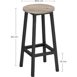 VASAGLE Tabourets Hauts, Lot De 2, Chaises De Bar, Siège De Cuisine, Cadre En Acier, Hauteur 65 Cm, Montage Facile, Style Industriel, Grège Et Noir Par SONGMICS LBC032B02 - Grège Et Noir -banc et tabouret Soldes Boutique 45295881 5