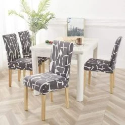 PERLE RARE 4 Pièces Housses De Chaise De Salle à Manger Couverture De Chaise Extensible Amovible Lavable élastique Pour Un Ajustement Universel(Gris) -banc et tabouret Soldes Boutique 45580556 5