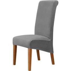 ELLE Velvet Large Chair Covers Pour Salle à Manger, Housse De Siège Extensible Douce Pour Grande Chaise De Salle à Manger, Protecteur De Chaise Parsons Lavable Amovible, 2 Pièces,Gris Foncé