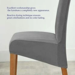 ELLE Velvet Large Chair Covers Pour Salle à Manger, Housse De Siège Extensible Douce Pour Grande Chaise De Salle à Manger, Protecteur De Chaise Parsons Lavable Amovible, 2 Pièces,Gris Foncé -banc et tabouret Soldes Boutique 45683182 5